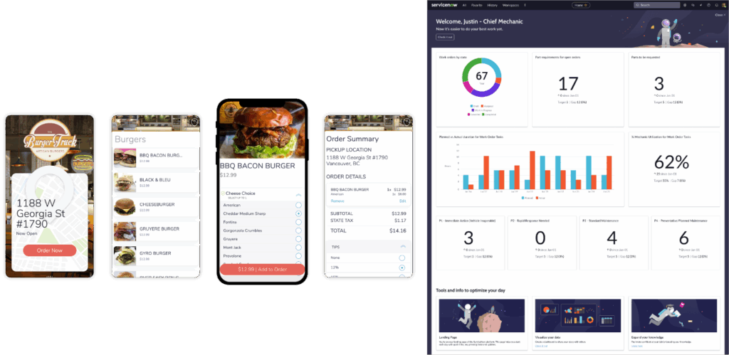 B2C Mobile Ordering App and ServiceNow configurable HR Dashboard design