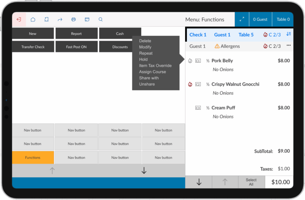 Point of Sale UI on Tablet
